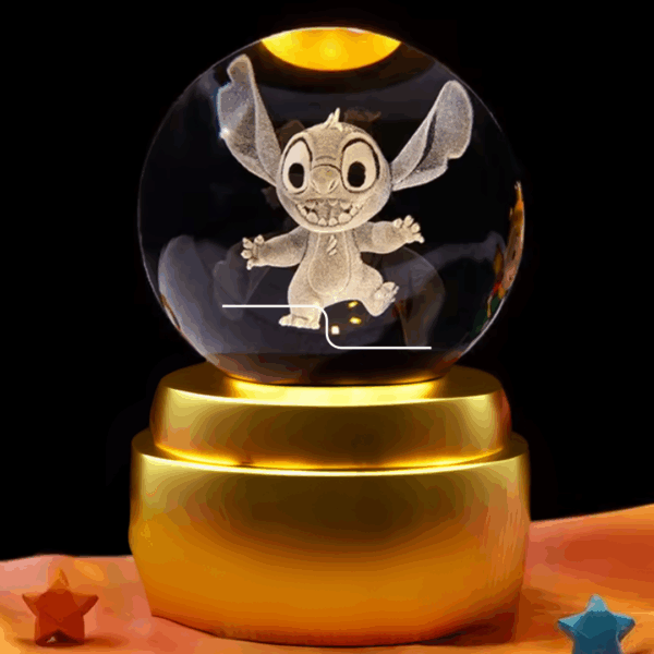 Bola de Cristal Stitch Giratoria base dorada